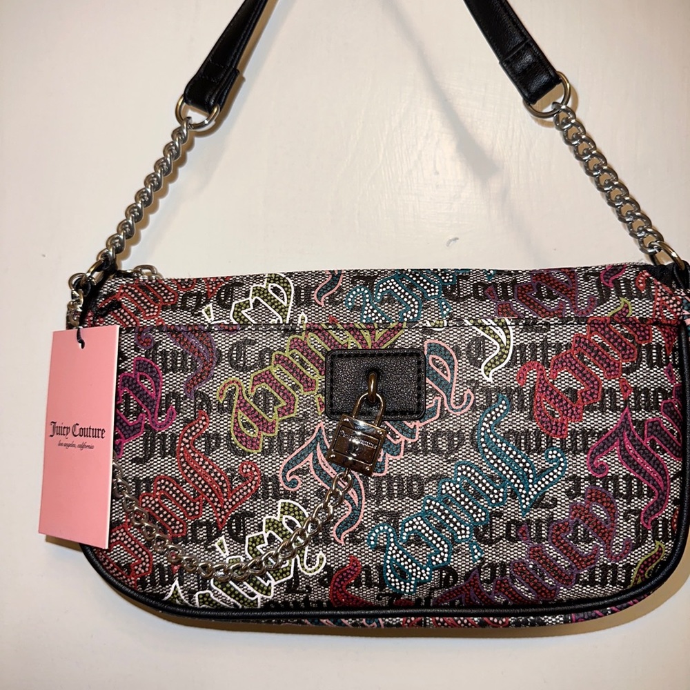 Juicy Couture Black Logo Women's Medium Lock In Chain Shoulder Bag .NWT